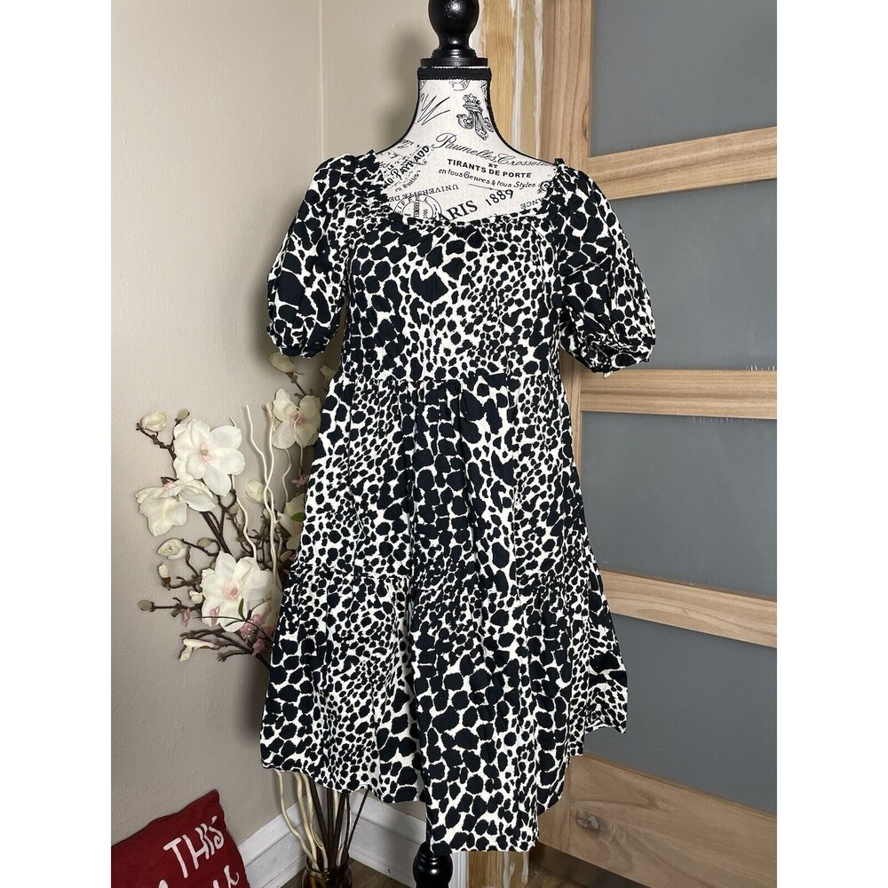 Animal Print Babydoll Dress Size XS Puff Sleeve Fit Flare Mini Coquette